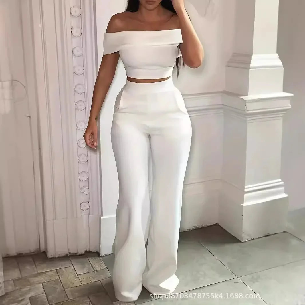 Schulterfreier Zweiteiler Damen – Kurzarm Top & Figurbetonte Hose